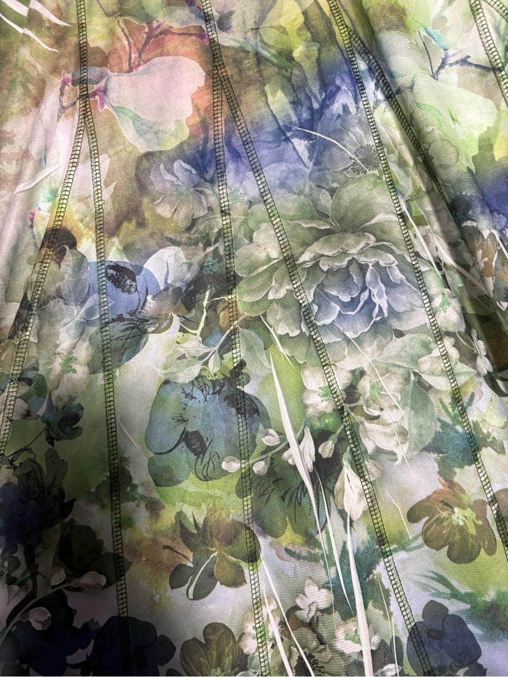 ONE WORLD Green and Blue Floral Pleated Midi Skirt - Picture 2 of 4